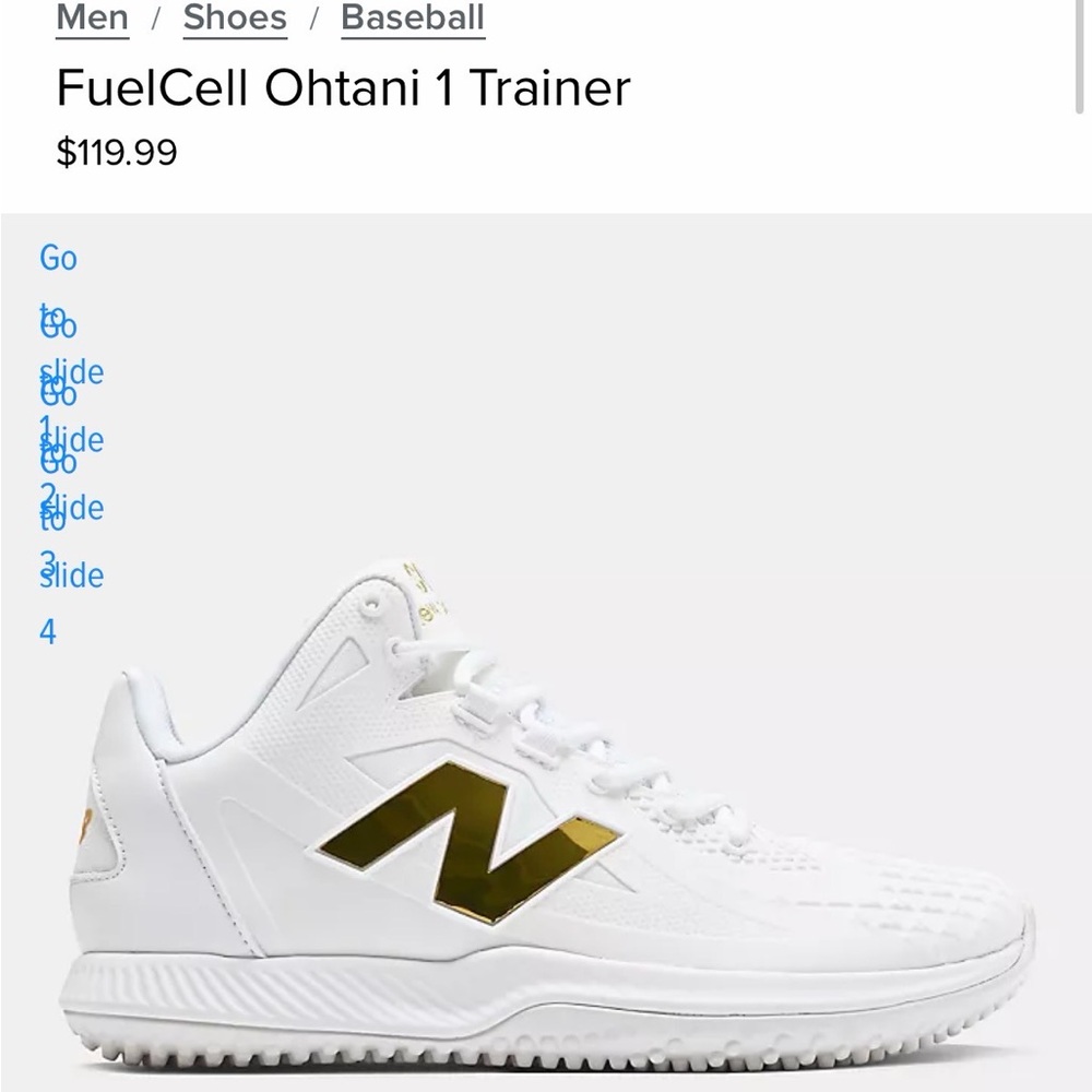 New Balance Men's Shohei Ohtani 1 - White/Gold, Black/Gold & Light Gray/Blue - Picture 2 of 4